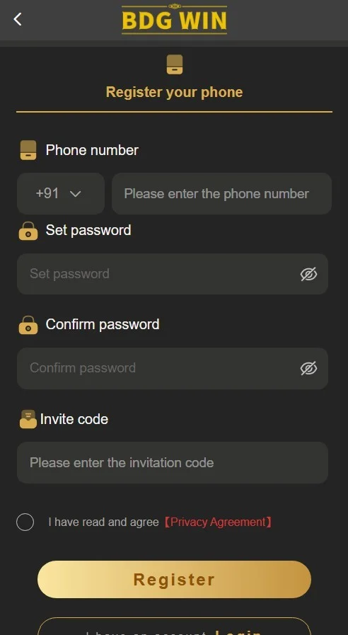 Big Daddy Game register page